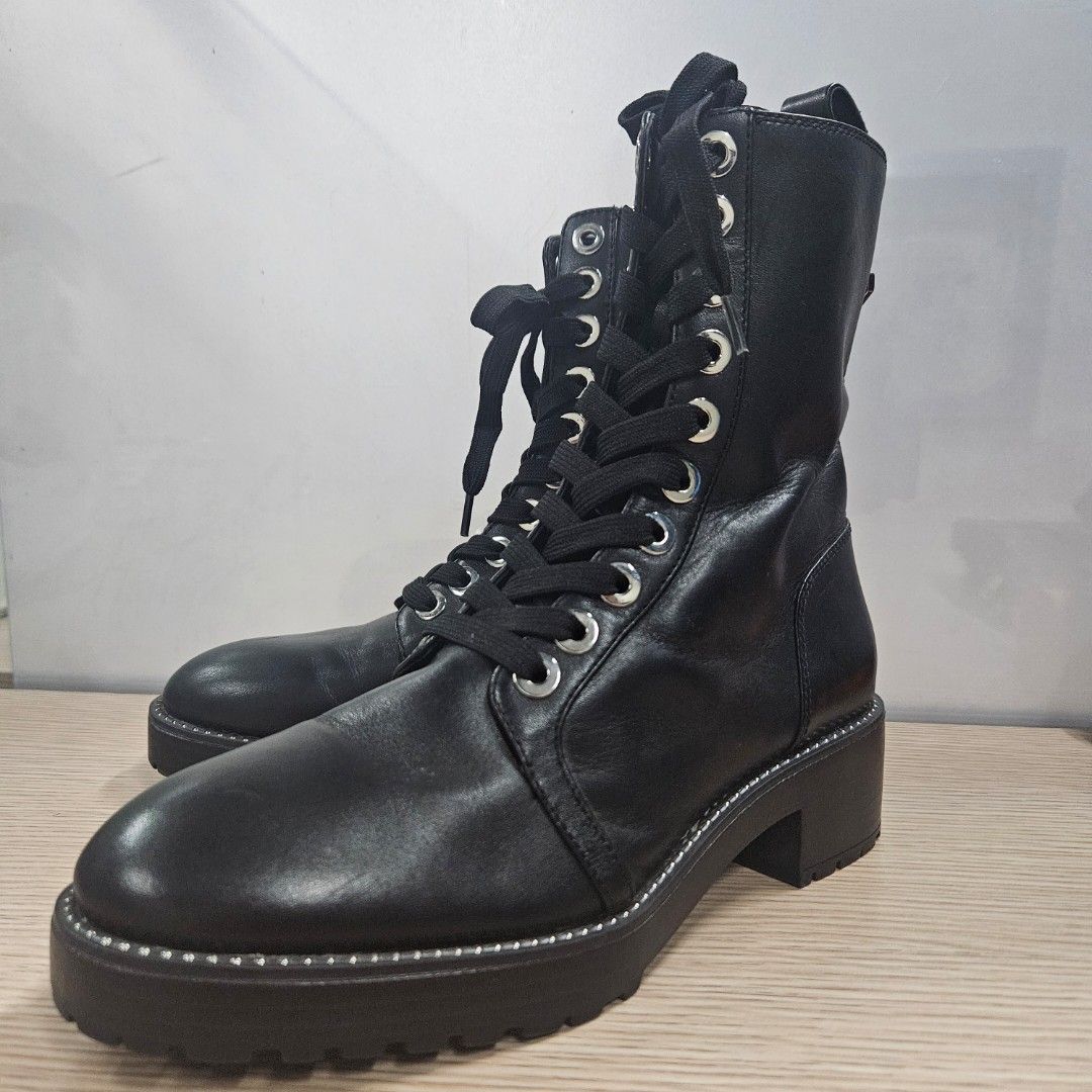Zara micro studded leather biker ankle boots outlet
