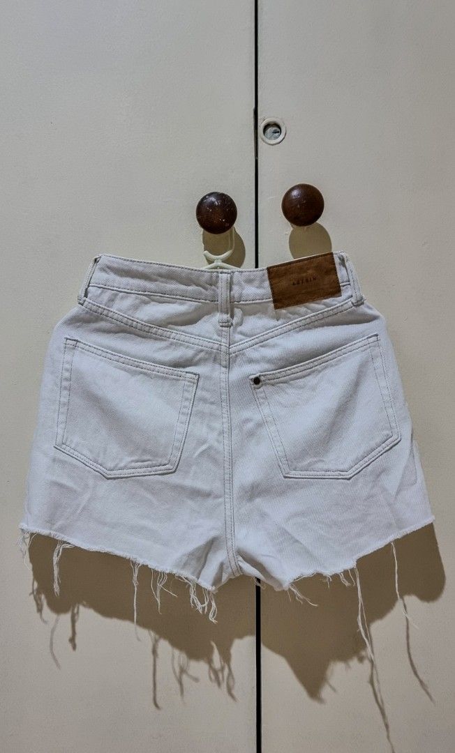 DENIM by H M Tattered Shorts Off White Women s Fashion Bottoms Shorts on Carousell