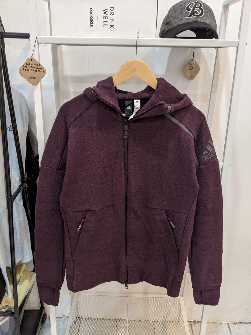 Adidas ZNE Storm Heathered Hooded Full Zip Sweatshirt Jaket Burgundy not Tracktop Trefoil Firebird