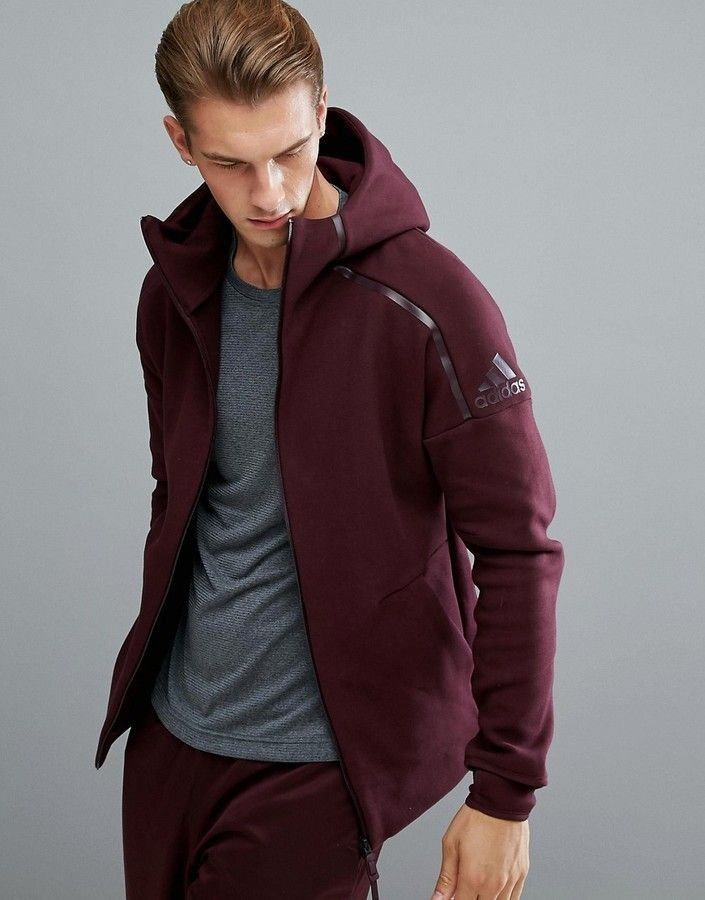 Adidas ZNE Storm Heathered Hooded Full Zip Sweatshirt Jaket Burgundy not Tracktop Trefoil Firebird