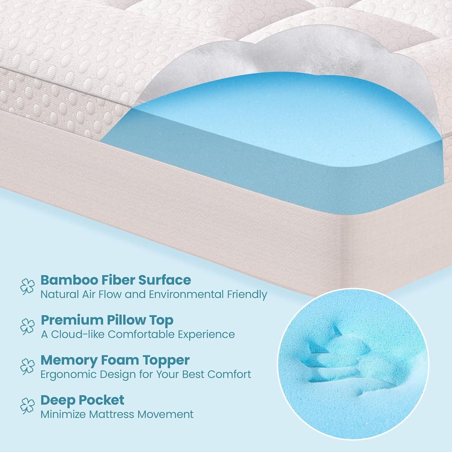 AprLeaf Mattress Topper Queen Size Bed 4 Inch Dual Layer 2 Inch Cooling Gel Memory Foam
