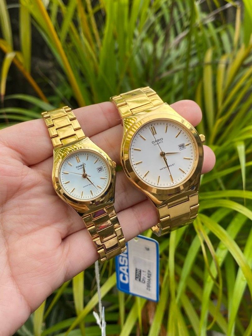 Casio couple watch gold clearance