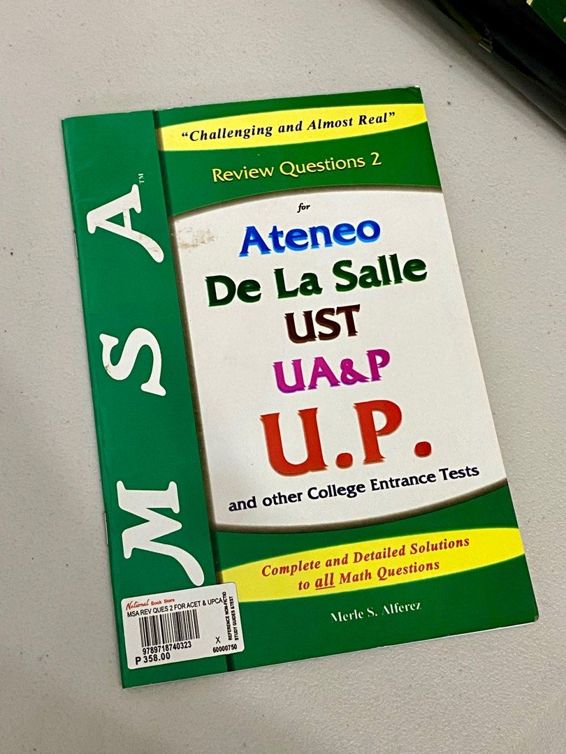 CETS REVIEWER (SET ONLY) (Category: Textbooks) located in Valenzuela. Submitted by essinylg (Listing ID 1334088660, Image 2). Description: RFS: Decluttering Includes 7 books Review Masters UPCAT Simulation Test - Includes real practice in 4 subject areas - Instructions and questions are similar to the UPCAT Review Masters - Ultimate College Entrance Test Reviewer - 400 compiled CET question items - Items are based on the most recent exams MSA Mat