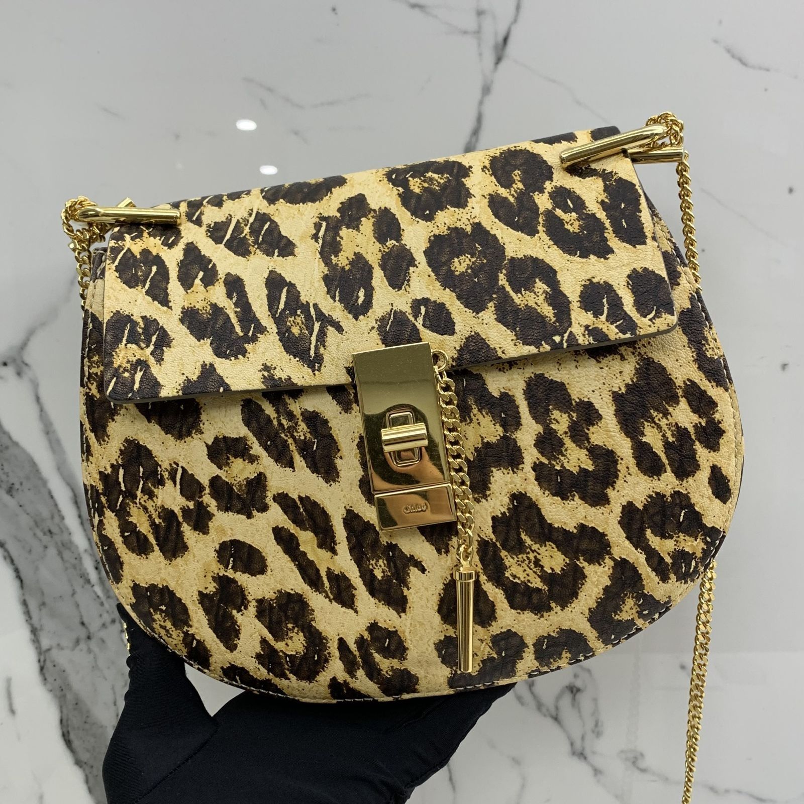 CHLOE DREW LEOPARD PRINT CHAIN SHOULDER BAG 247056319 WE, Luxury