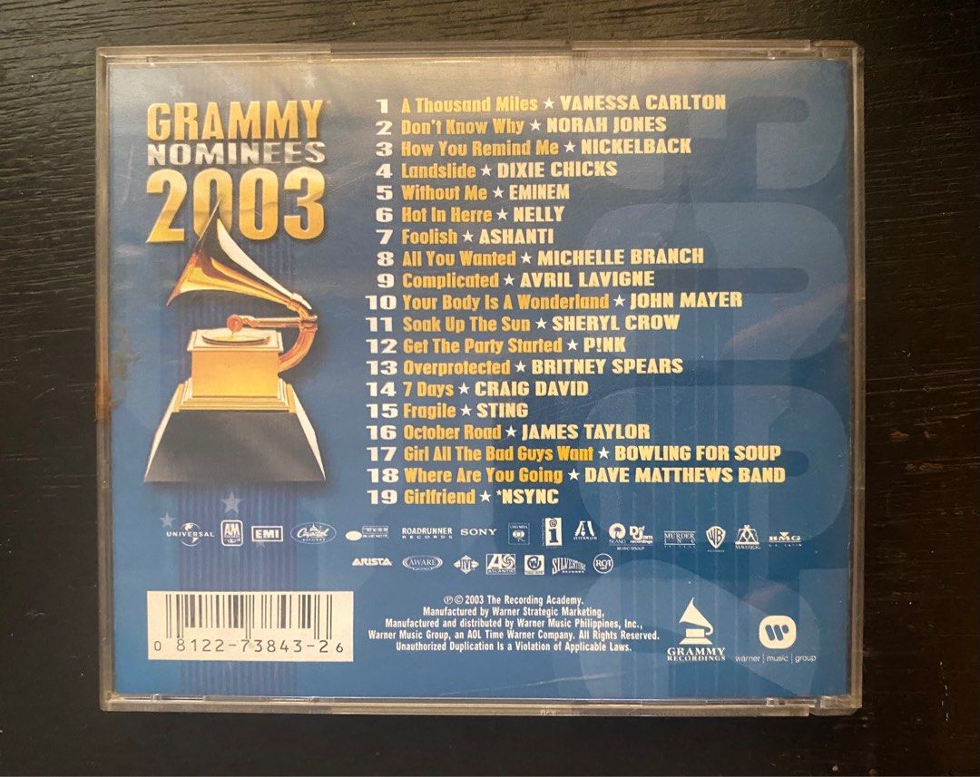 Grammy Nominees 2003 (Category: CDs & DVDs) located in Makati City. Submitted by _skull_ (Listing ID 1334085839, Image 2). Description: Grammy Nominees 2003 VG+ condition Imported..