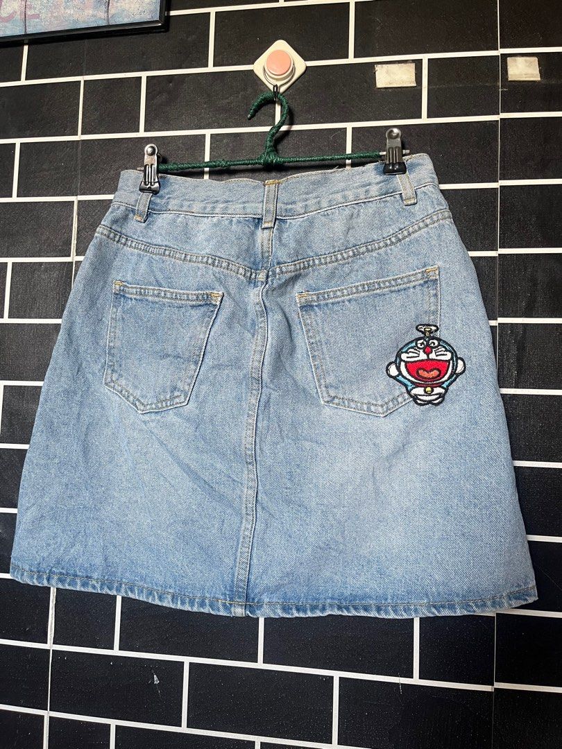 Gucci X Doraemon Blue Eco Denim Skirt, Women's Fashion