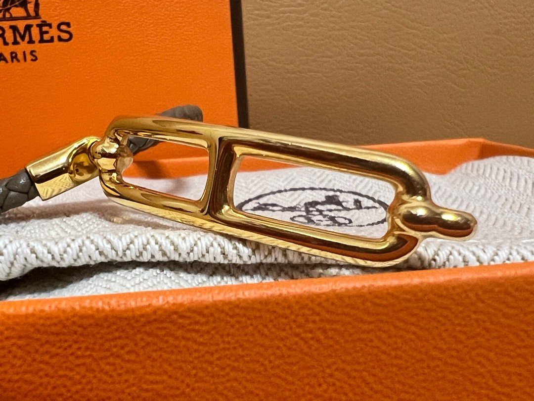 Hermes Roulis double tour bracelet Etoupe leather, Rose gold hardware