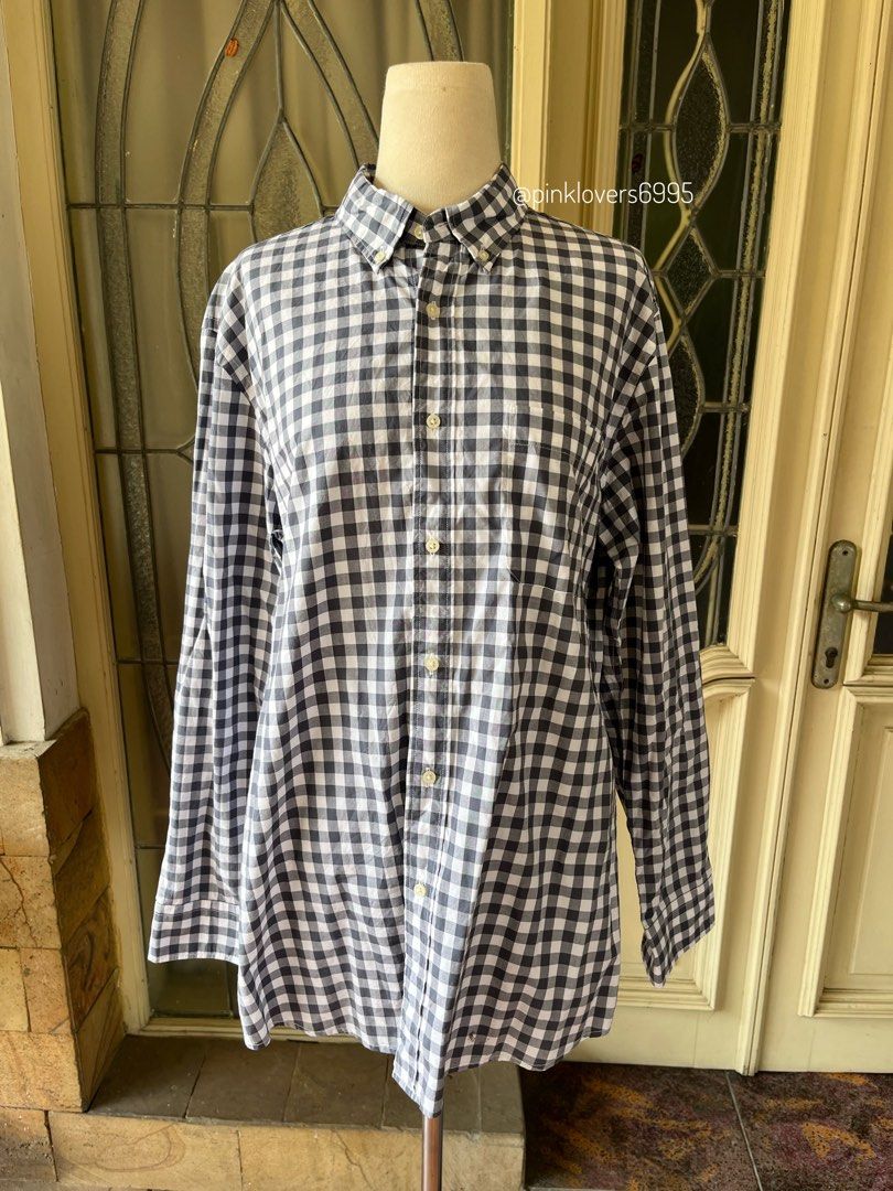 Kemeja Lengan Panjang Sleeve Sleeves Blouse Blus Kotak Grey Gray