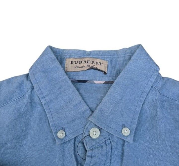 Linen burberry shirt Fesyen Pria Pakaian Atasan di Carousell