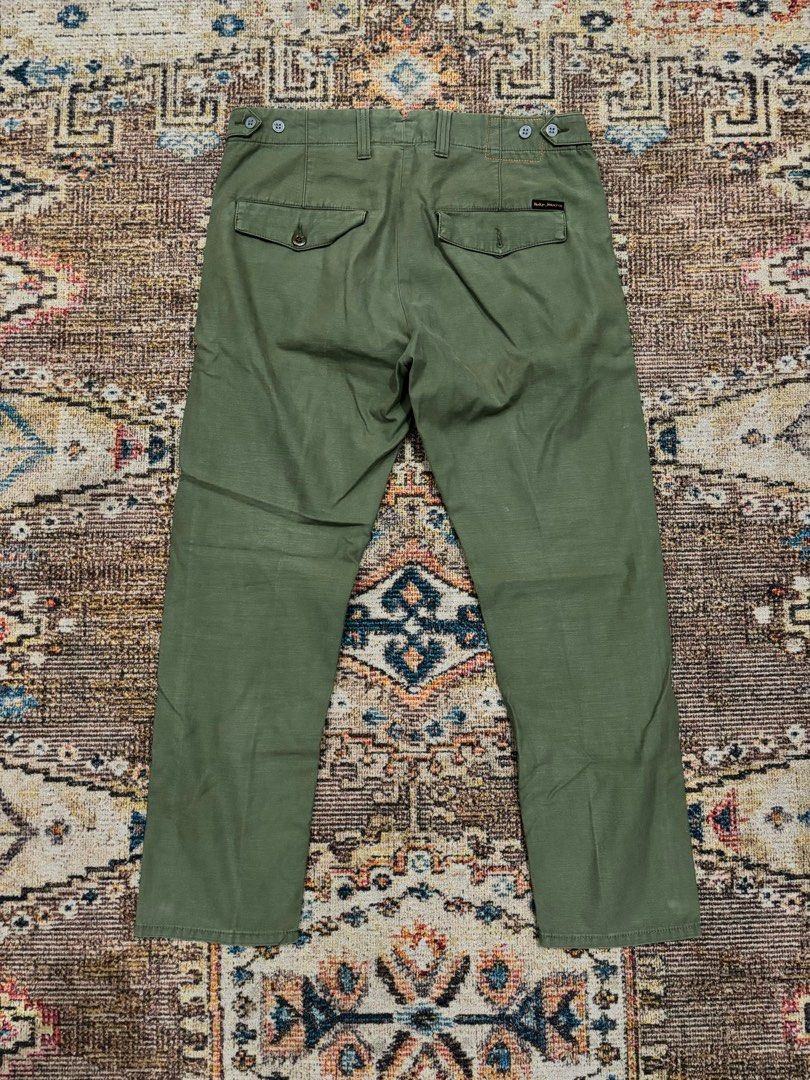 Nudie Jeans Reguler Anton Army Sateen Selvage Fesyen Pria Pakaian Bawahan di Carousell
