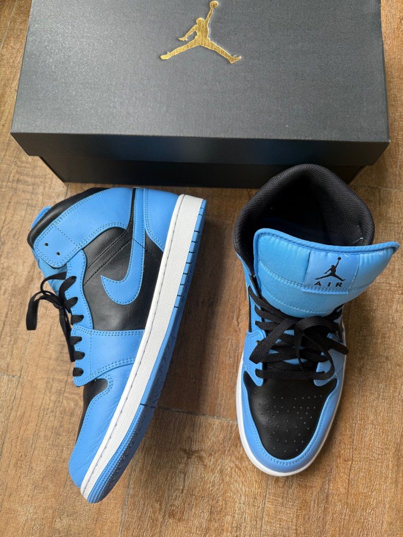jordan 1 mid university blue on feet