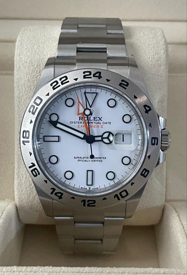 Rolex Explorer 2 42mm (Category: Luxury Watches) located in Mandaluyong City. Submitted by 88nac (Listing ID 1334136387, Image 1). Description: For sale: Rolex Explorer 2 42mm White Full set 9.8/10 condition 2022 PM for inquiries.