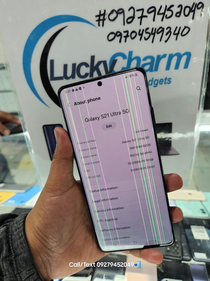 Samsung S21 Ultra 5G (Category: Samsung) located in Manila. Submitted by lucky.charm.gadgets (Listing ID 1334086196, Image 2). Description: SAMSUNG S21 ULTRA 5G 12gb/256gb (Please research nyo nalang po full specs) LCD ISSUE ,LCD ISSUE !OBVIOUS NA OBVIOUS YUNG ISSUE MAY LINES ! BAKA MAY GOODS NA LCD KA JAN PEDE NA PANG BO-O NANG UNIT MO NO ACCOUNT .PEDE RIN PANG SPARE PHONE . MAGBASA KA MUNA BAGO KA MAG REACT ! Buy at your own risk 😊 For fast tr