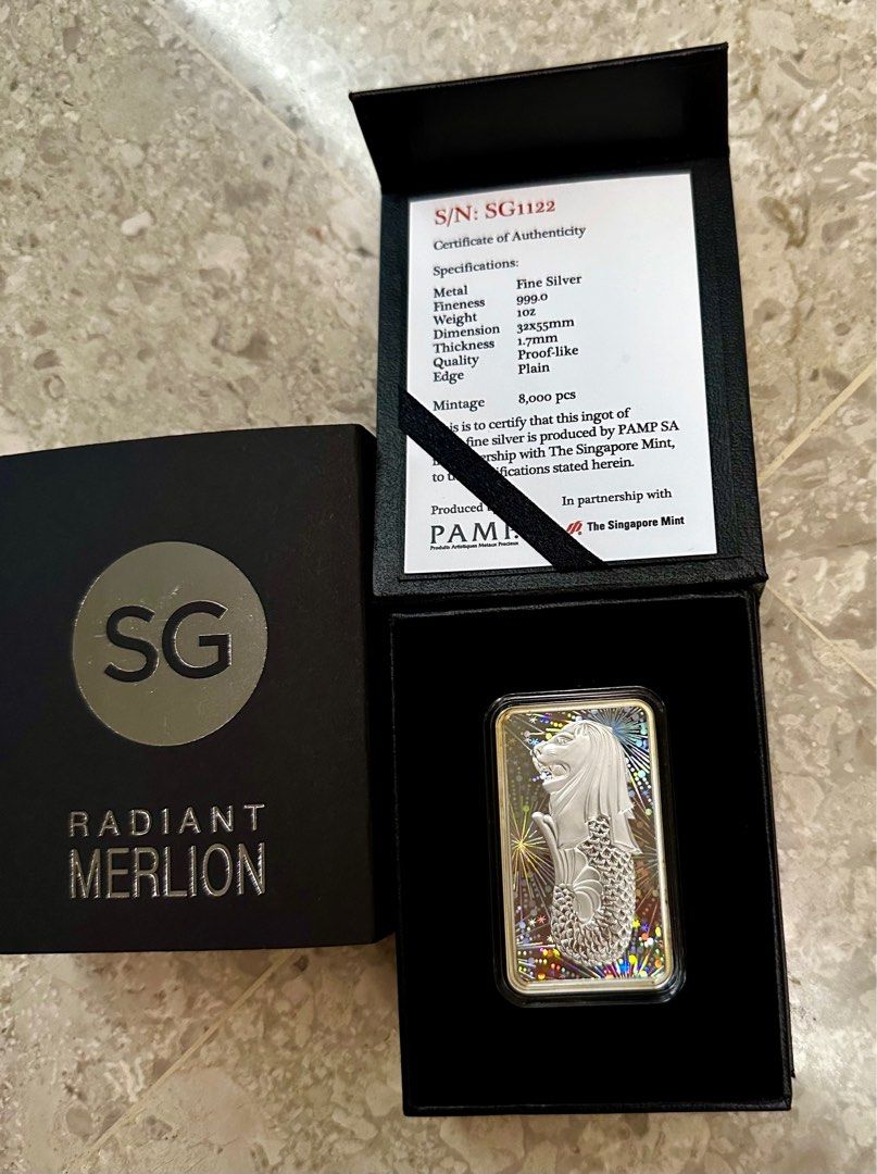 Super rare SG Radiant Merlion Fine Silver 1oz 999 Collectible Ingot,  Hobbies & Toys, Memorabilia & Collectibles, Currency on Carousell