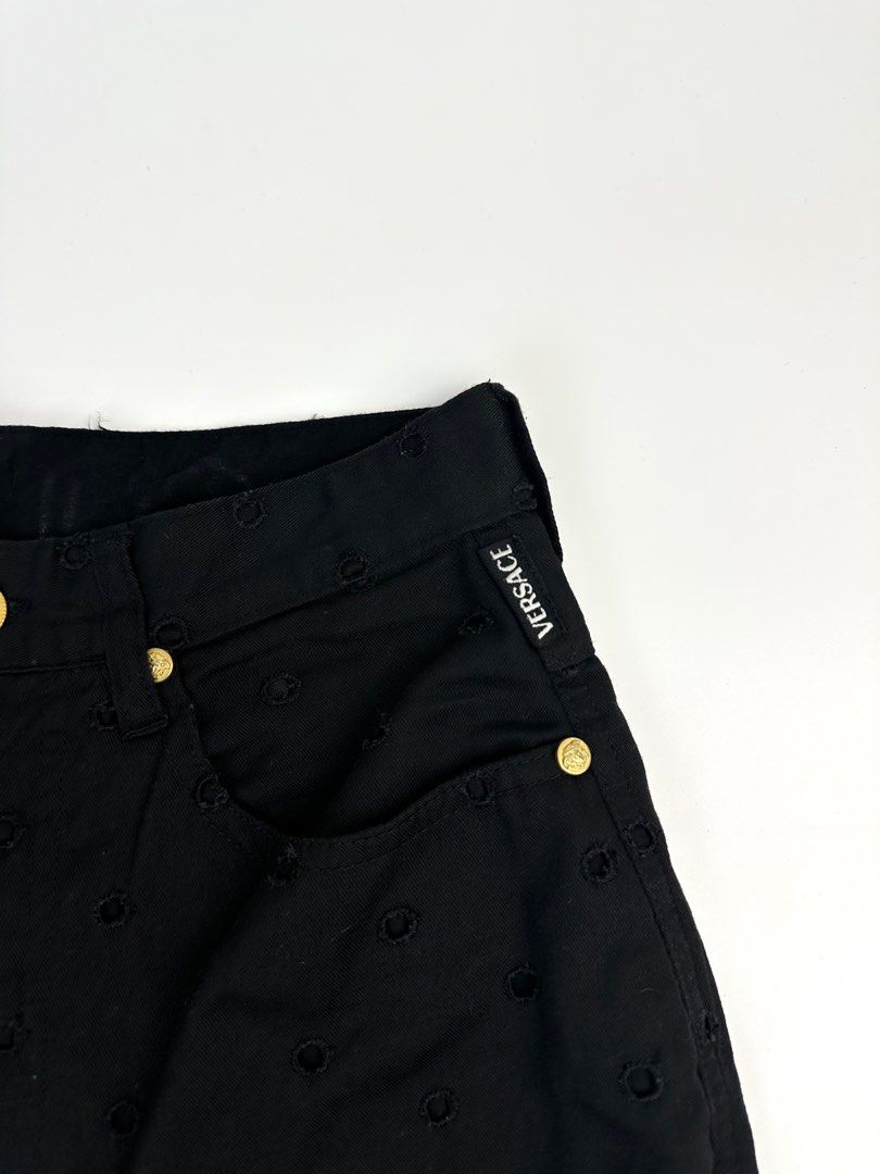 VERSACE Jeans Couture Eyelet Pants (Category: Luxury Apparel) located in Manila. Submitted by luvluxe.mnl (Listing ID 1334166153, Image 3). Description: Authentic Fits 25-26 waistline Excellent condition .