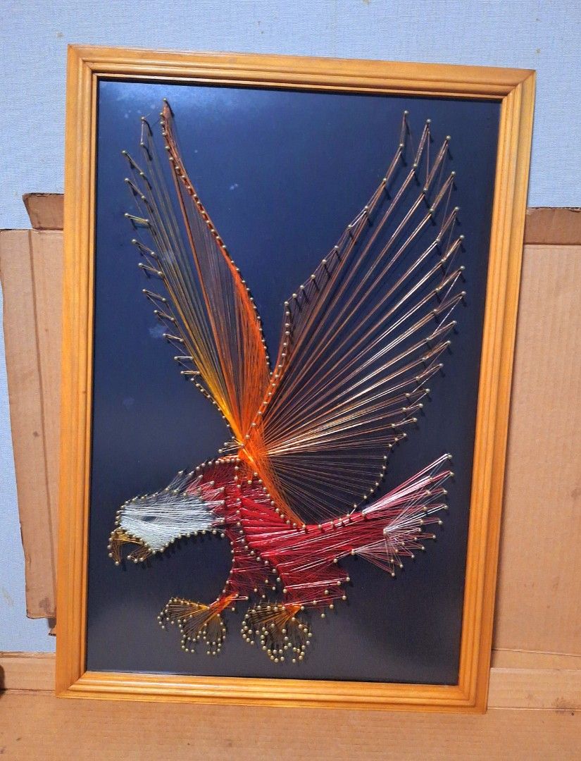 Vintage 1970s American Eagle Nail String Art (Category: Wall Decor) located in Makati City. Submitted by celybee (Listing ID 1334098114, Image 1). Description: Vintage 1970s American Eagle Nail String Art Pristine Condition Striking colors, not faded, never displayed RFS: Moving-out Pickup QC.