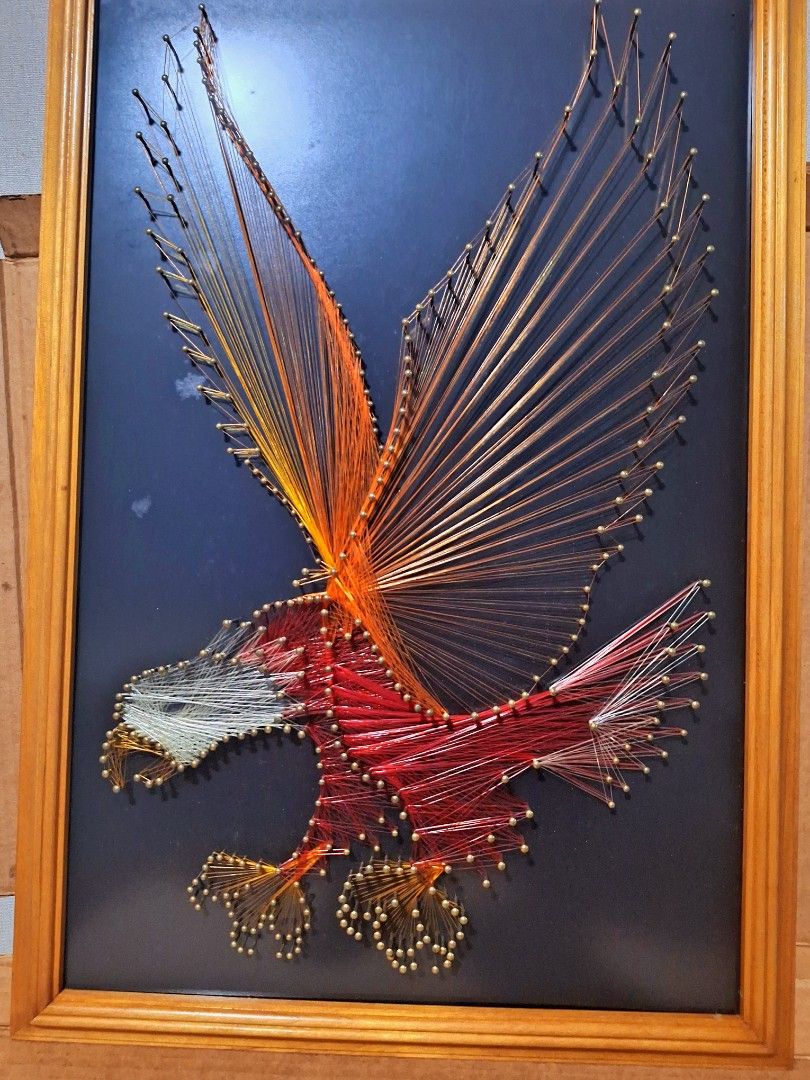 Vintage 1970s American Eagle Nail String Art (Category: Wall Decor) located in Makati City. Submitted by celybee (Listing ID 1334098114, Image 3). Description: Vintage 1970s American Eagle Nail String Art Pristine Condition Striking colors, not faded, never displayed RFS: Moving-out Pickup QC.