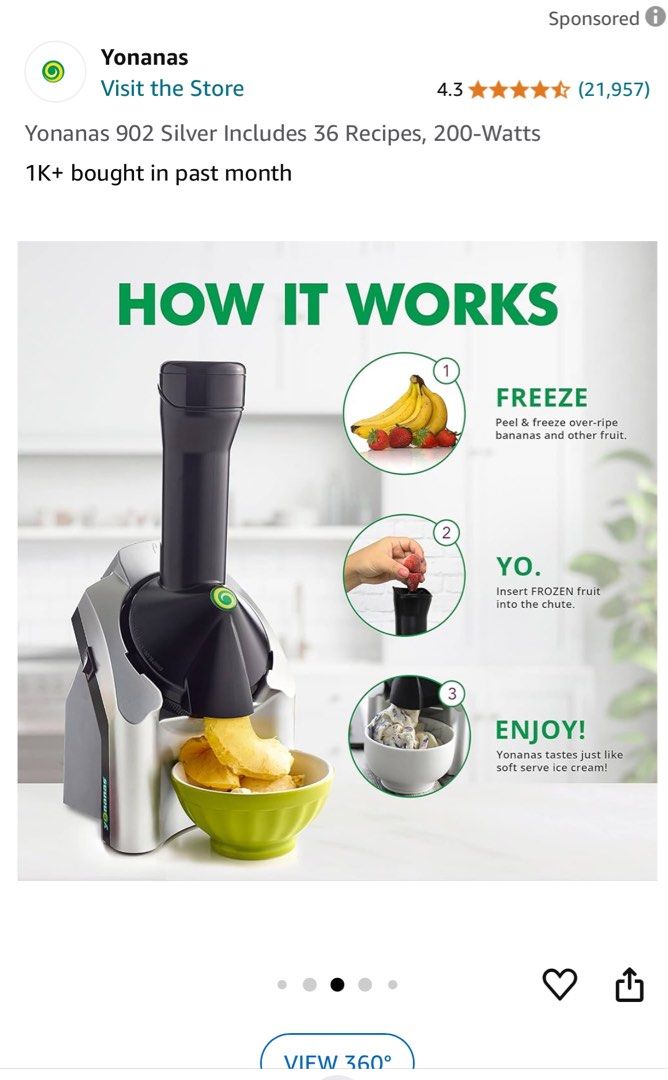 Yonanas Fruit Soft Serve maker TV Home Appliances Kitchen Appliances Ice cream Makers on Carousell