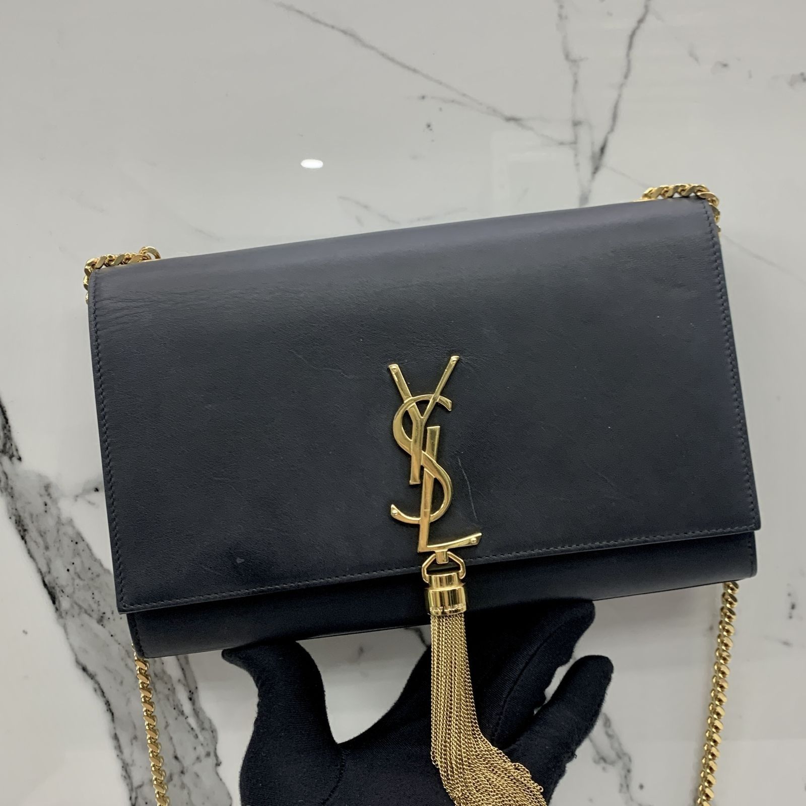 YVES SAINT LAURENT 354119 BLACK KATE TASSEL CHAIN SHOULDER BAG 247056020 WE