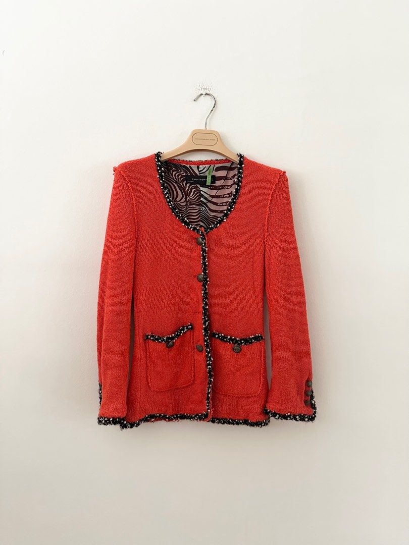 Zara orange tweed jacket cheap