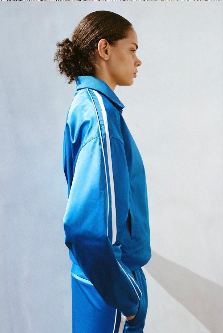 ZARA Satin Jacket with Side Stripes, Fesyen Wanita, Pakaian