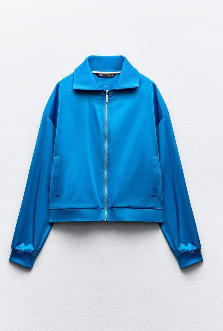 ZARA Satin Jacket with Side Stripes, Fesyen Wanita, Pakaian