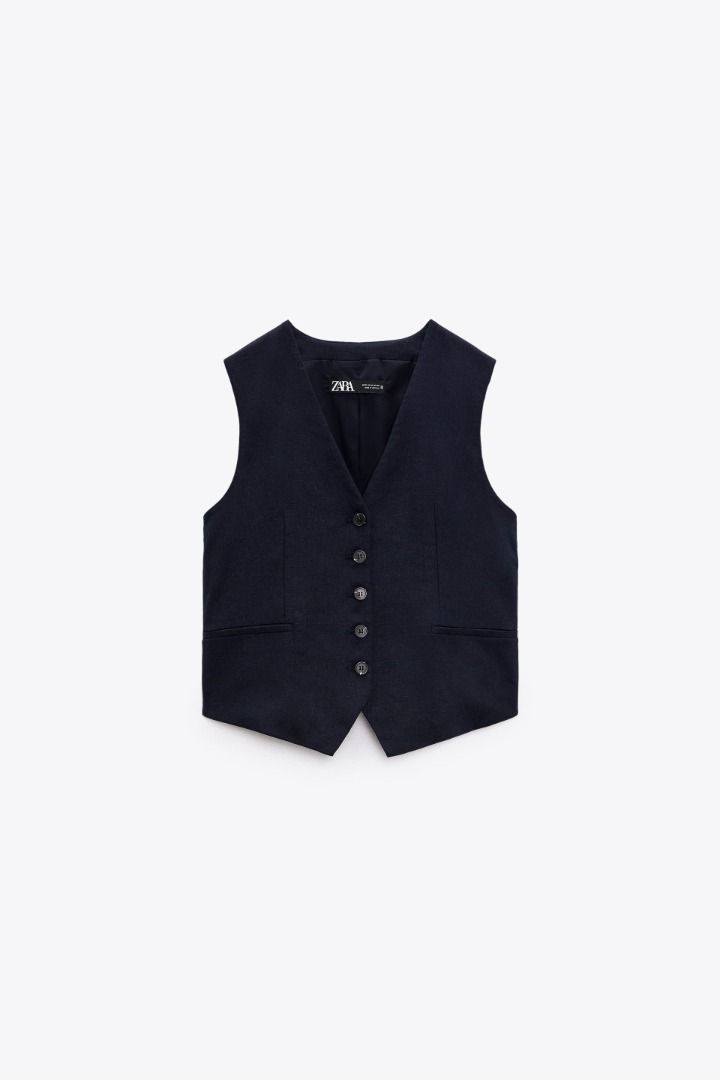 Zara tailored linen blend waistcoat navy