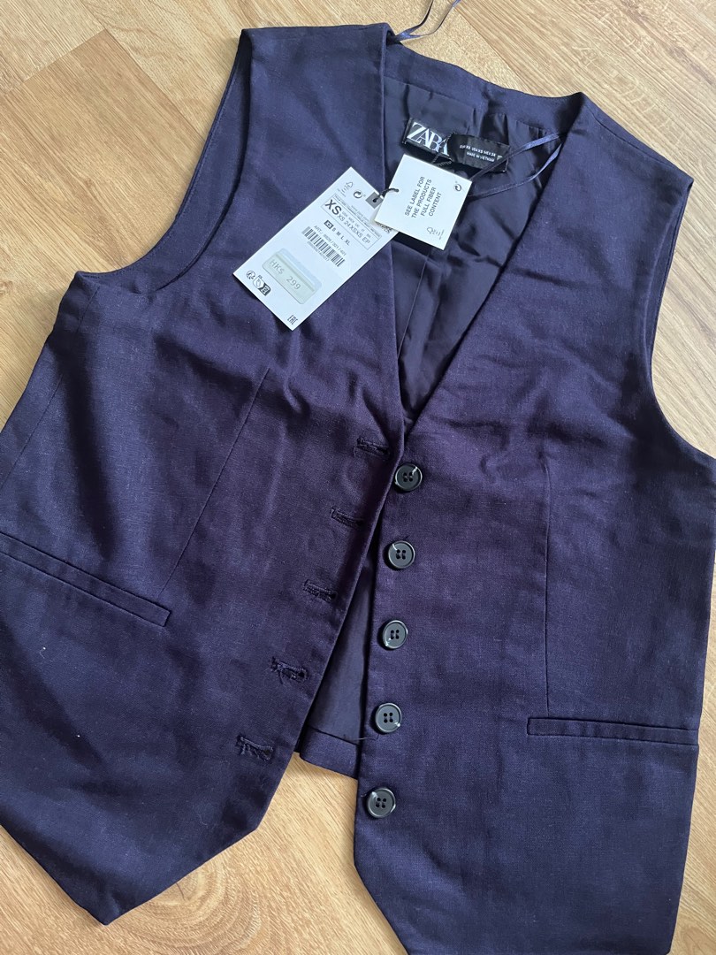 Zara tailored linen blend waistcoat navy