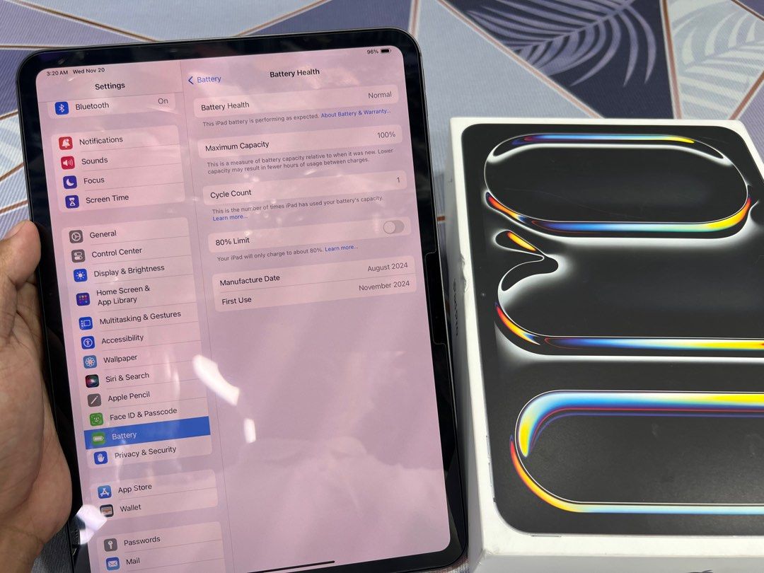 Apple iPad Pro 11" 2024 M4 Chip 256gb 100 Batt 1 cycle count