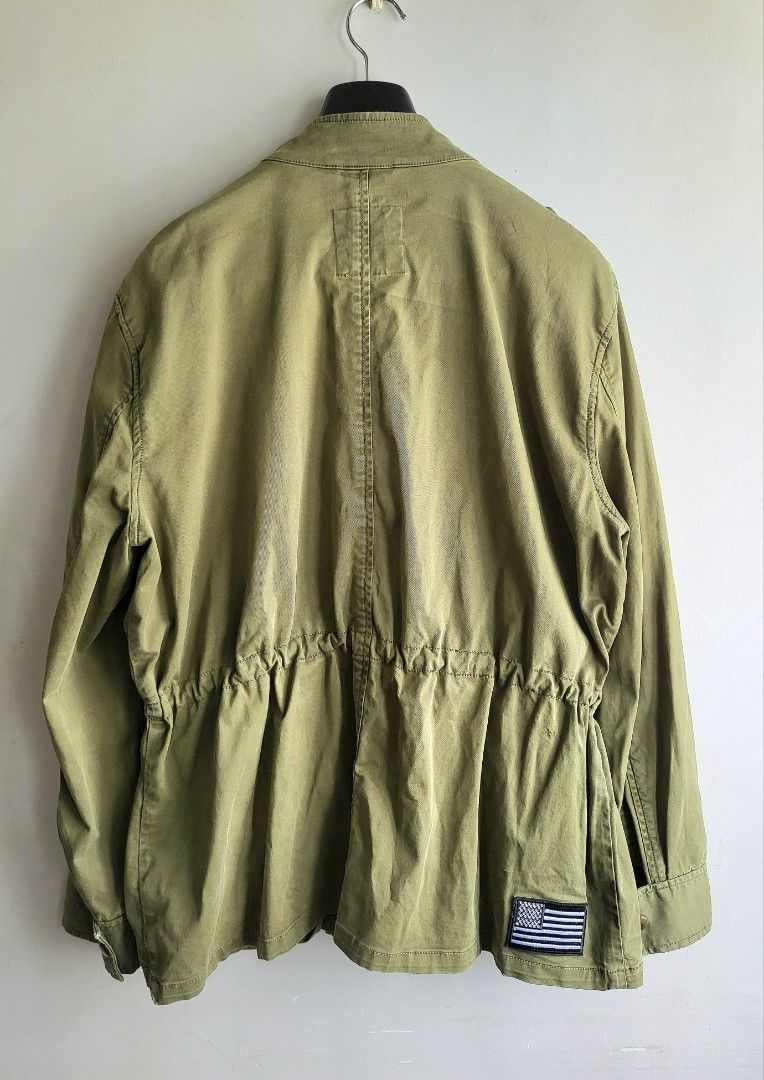Authentic GAP Army Green Military Field Jacket M65 (Category: Coats, Jackets and Outerwear) located in Makati City. Submitted by RedStore (Listing ID 1337277156, Image 3). Description: Authentic GAP Army Green Military Field Jacket M65 (XL) Excellent Condition Complete tag and wash tags Actual size via tape measure Width 26.5 Length 28 Brass buttons and zipper in excellent condition Drawstring at waist very functional Pinhole at the lower back (s