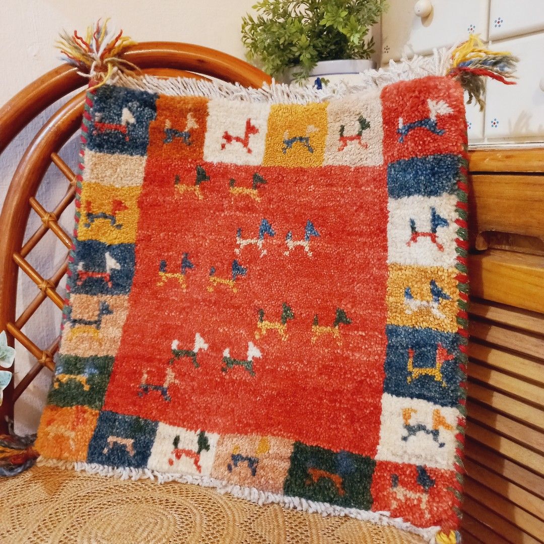 Authentic Persian Gabbeh Mini Mat (Category: Cushions & Throws) located in Dasmarinas. Submitted by millennialmeetsvintage (Listing ID 1337276820, Image 1). Description: brand new price: 4k 100% wool plant dyed 40 x 42 cm in excellent condition last price posted 📌shipping via lalamove only 📌no reservations, first-to-pay basis 📌no physical store, no walk-ins 📌ships from dasma cavite 📌no COD transactions.