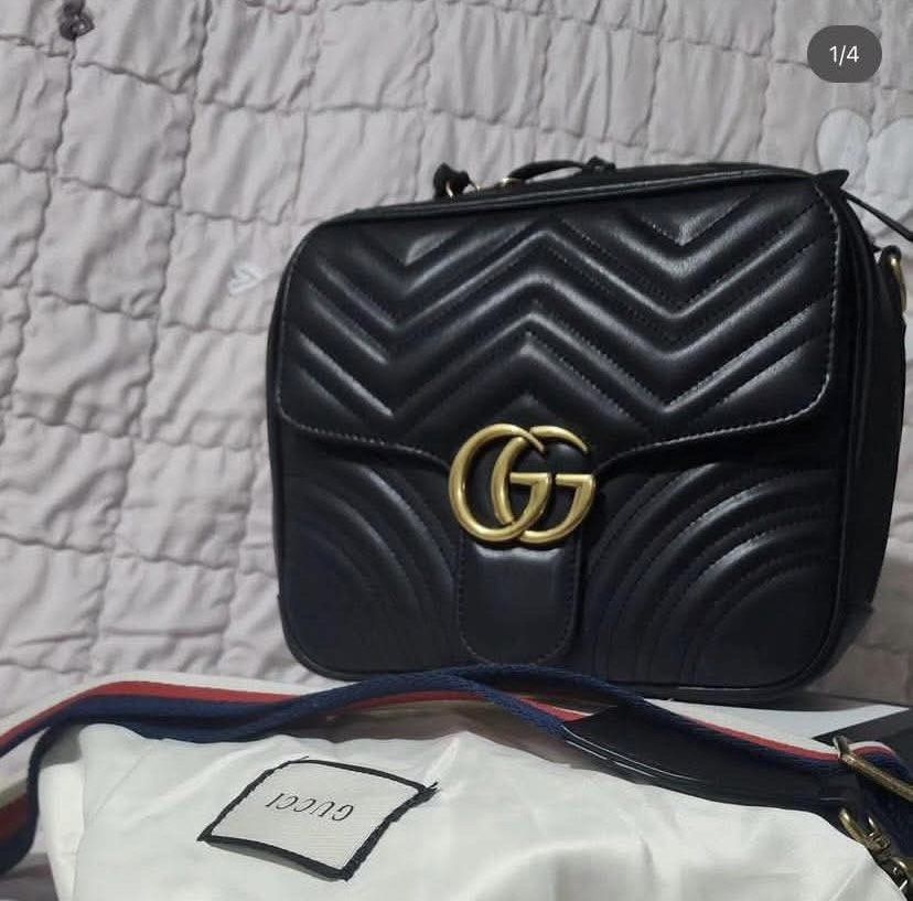 Black Gucci Marmont Metalasse Top Handle Flap Bag