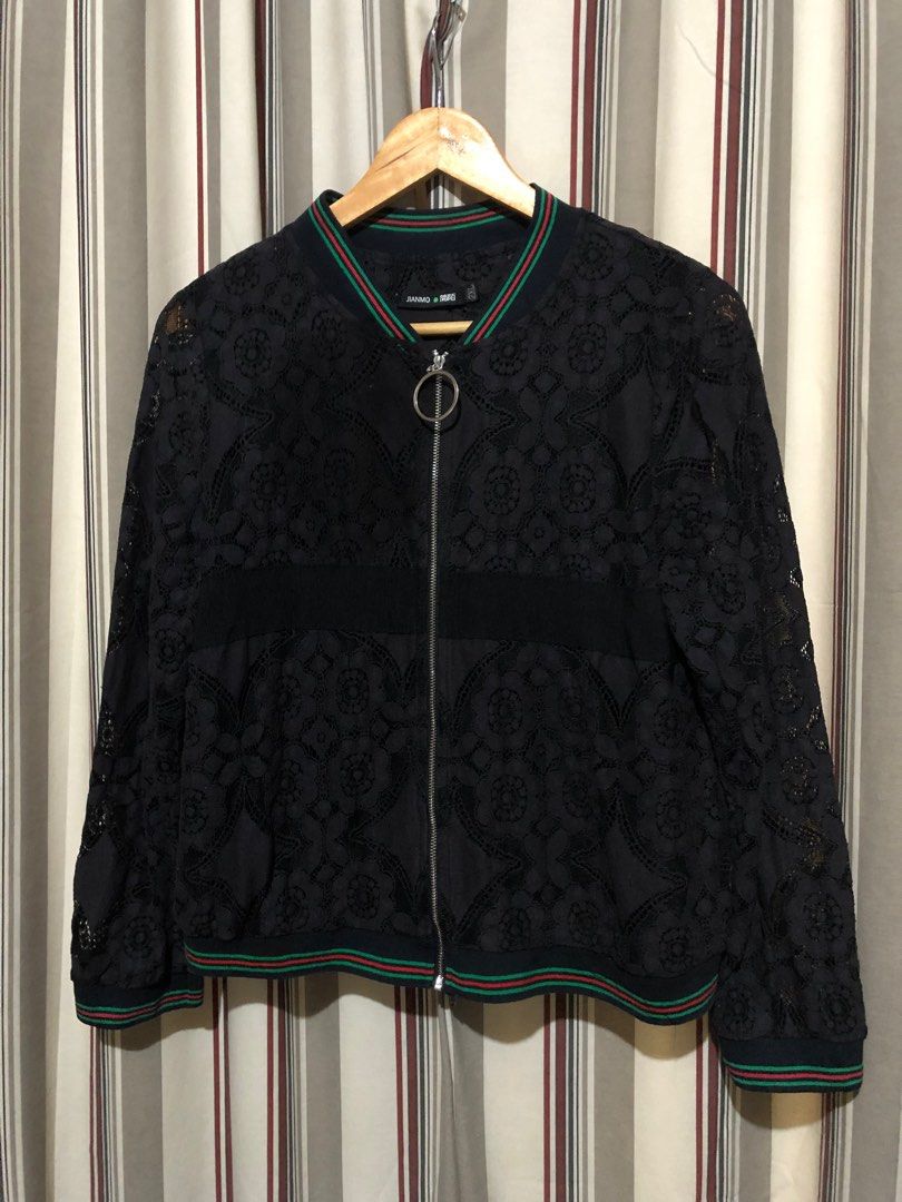 Black Lace Bomber Jacket Gucci Vibe