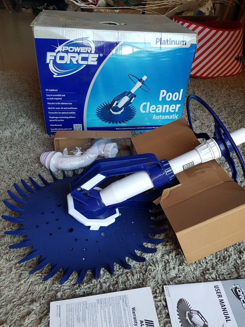 BNew in Box Powerforce UV Stabilized Automatic Rotating Finned Swimming Pool Cleaner (Category: Cleaning Tools & Supplies) located in Quezon City. Submitted by carothree (Listing ID 1337249484, Image 1). Description: JUST ATTACH THIS CLEANER TO YOUR HOSE AND IT WILL CLEAN YOUR POOL! The finned disc ensures no pool finish, such as concrete, plaster, aggregates, tile or fibreglass, is too hard for it to adhere to. Plus, its anti-stick design and un