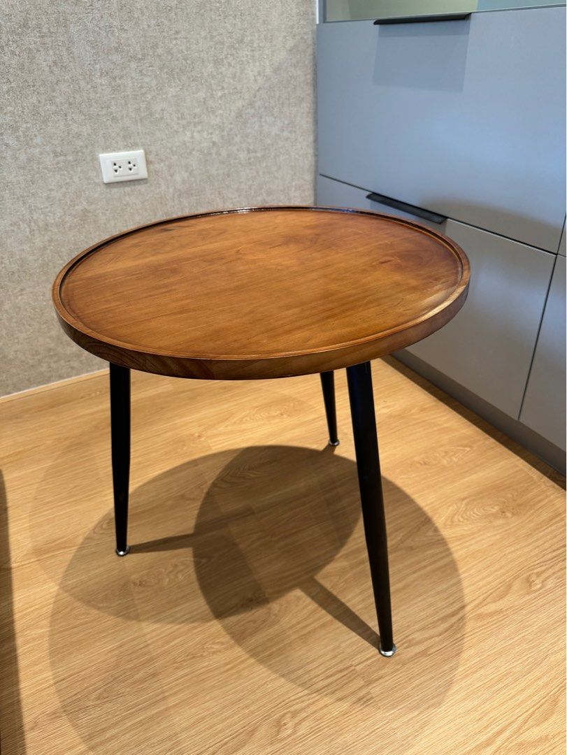 JOSH ACCENT TABLE W/ METAL IRON LEGS (Category: Tables & Sets) located in Quezon City. Submitted by rocketretailers (Listing ID 1337355360, Image 1). Description: **FOR PREORDER: ETA 6-8 weeks Diameter: 60cm Height: 60cm Walnut finish table top Iron metal legs .