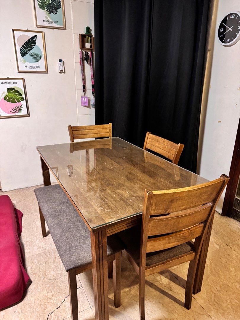 dinning table (Category: Other Home Furniture) located in Manila. Submitted by shemineforever (Listing ID 1337350121, Image 1). Description: for sale dinning table with top glass 4 seater pm lang po .