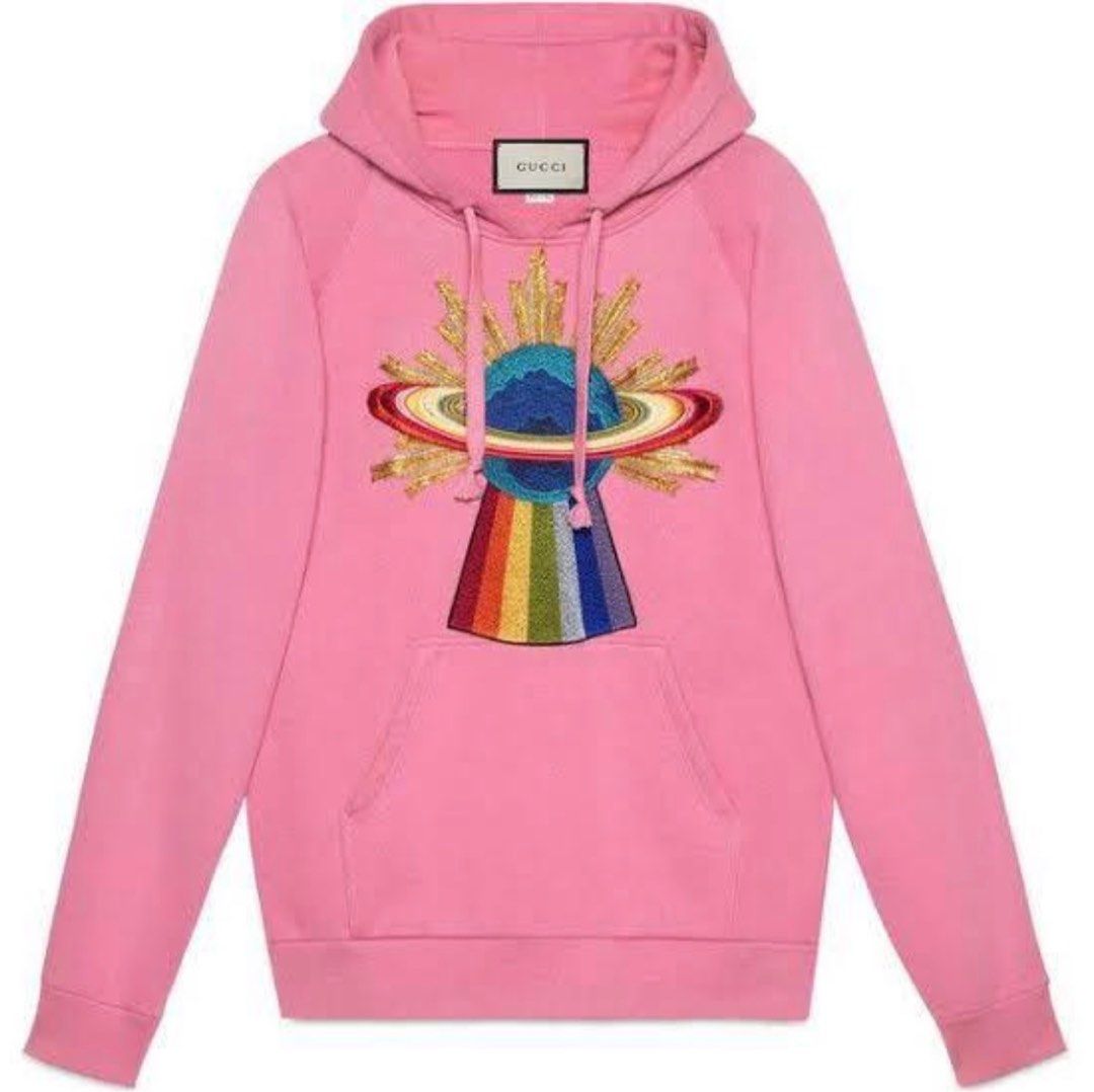Gucci Pink Oversized Embroidered Saturn Hoodie Women s Fashion Coats Jackets and Outerwear on Carousell