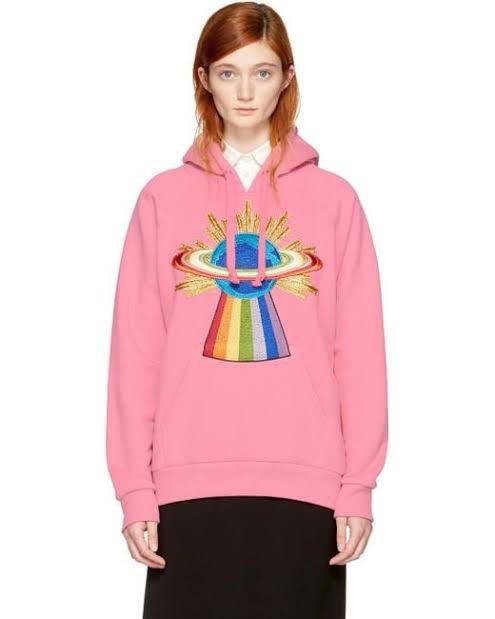 Gucci Pink Oversized Embroidered Saturn Hoodie