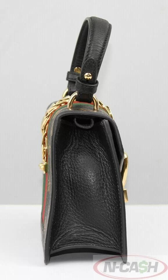 GUCCI Sylvie Gold Bee Star Mini Black Leather Bag