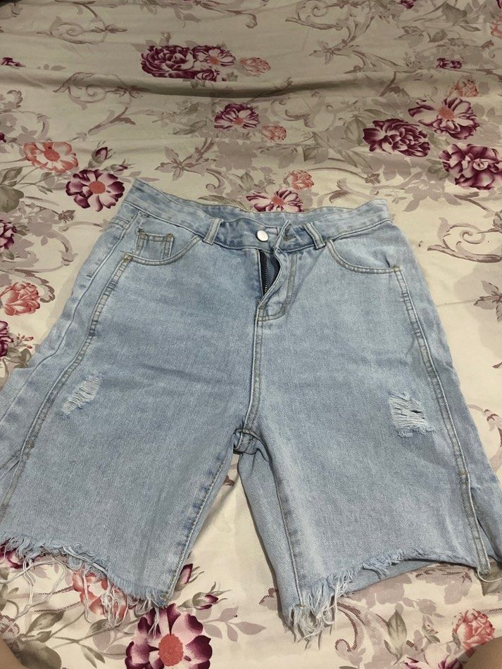 High waisted midi short jeans light blue