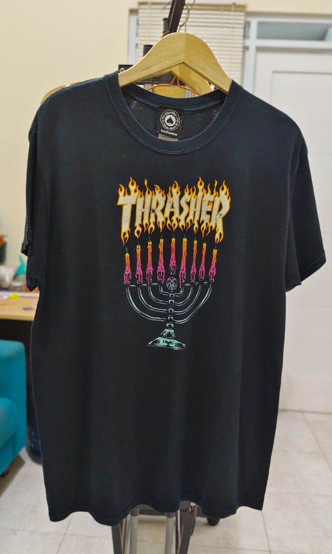 Kaos Thrasher Menorah Vintage T Shirt size L Fesyen Pria Pakaian Atasan di Carousell