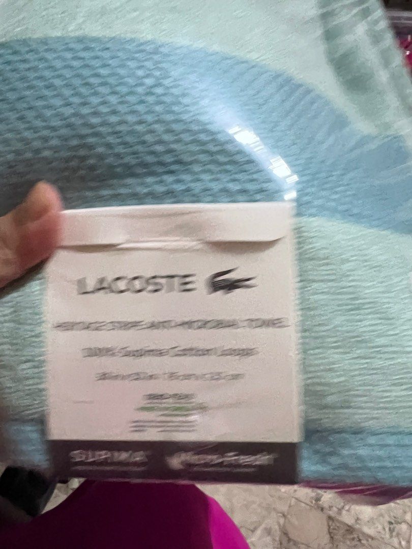 Lacoste bath towel (Category: Towels, Napkins & Holders) located in Dasmarinas. Submitted by preloved_brandedbackup (Listing ID 1337249950, Image 2). Description: Lacoste 1800 Tommy 1500 Comes with paperbag .