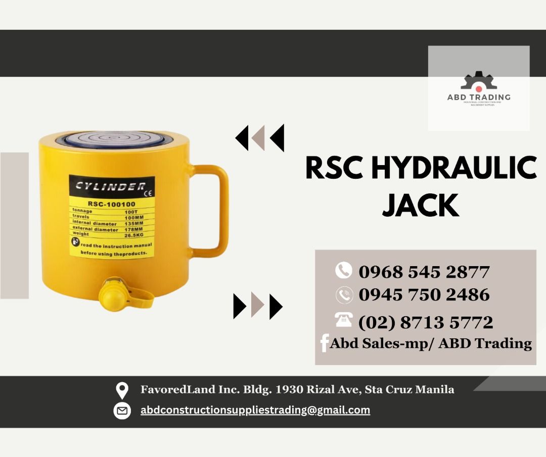 RSC HYDRAULIC JACK (Category: Construction Tools & Equipment) located in Manila. Submitted by _abdtrading (Listing ID 1337255916, Image 1). Description: RSC HYDRAULIC JACK ABD CONSTRUCTION SUPPLIES TRADING Price is subject to change without prior notice DTI Registered & BIR Accredited 💯 -🛠️Machinery -🛠️Tools -🛠️Electrical -🛠️Industrial & Construction Materials -🛠️Fittings -🛠️Personal Protective Equipment 🚴-Pick up and Delivery OFFICE ADDR