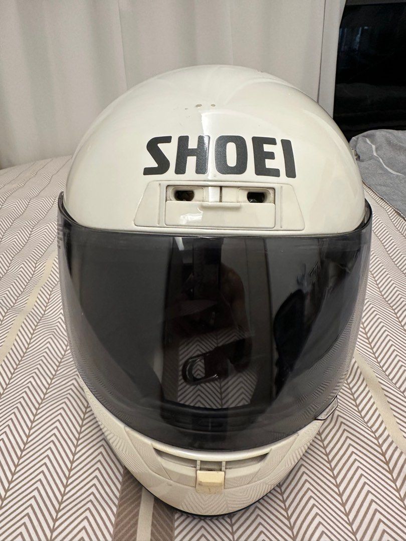 Shoei x-8 Air full face helmet (Category: Motorcycle Accessories) located in Singapore. Submitted by effectivepower (Listing ID 1337381693, Image 1). Description: I have 1 vintage shoei full face helmet up for sales There are some scratches on the top of the helmet due to storage Internal cushion refurbished Come with tinted visor Give up collection and letting go to collector See to believe Helmet only no box or helmet bag Size M .