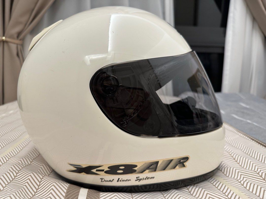 Shoei x-8 Air full face helmet (Category: Motorcycle Accessories) located in Singapore. Submitted by effectivepower (Listing ID 1337381693, Image 3). Description: I have 1 vintage shoei full face helmet up for sales There are some scratches on the top of the helmet due to storage Internal cushion refurbished Come with tinted visor Give up collection and letting go to collector See to believe Helmet only no box or helmet bag Size M .