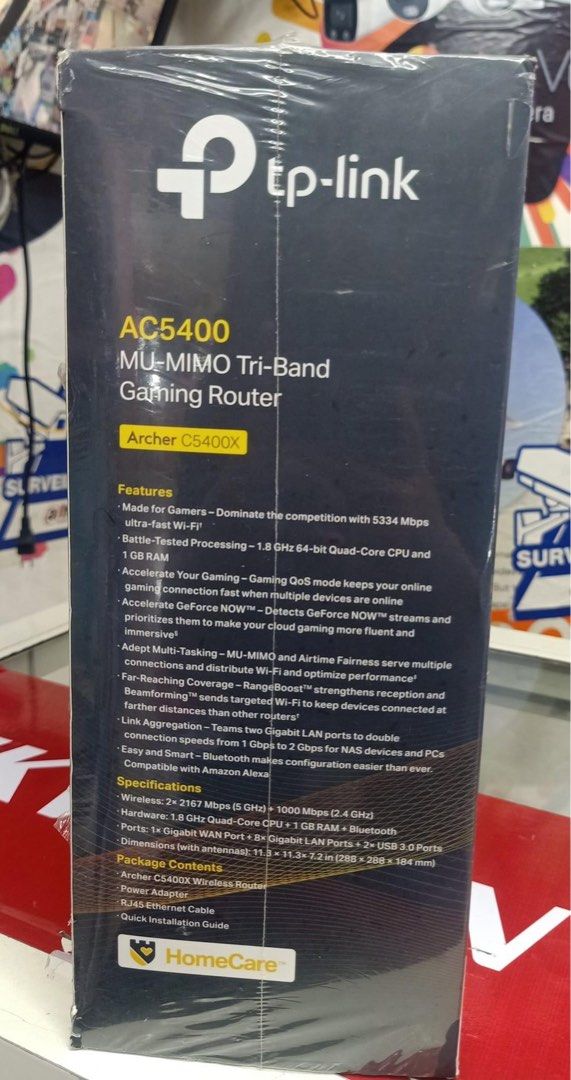 TP LINK TRI BAND GAMING ROUTER (Category: Networking) located in Manila. Submitted by myles29 (Listing ID 1337258506, Image 3). Description: SALE ‼️ 📍TP-LINK Tri-band AC5400 MU-MIMO Archer C5400x with 2.4 GHz (1000 Mbps) + 5 GHz (2167 Mbps) + 5 GHz (2167 Mbps) 1.8 GHz 64-bit quad-core CPU + 3 co-processors. 1 GB RAM. 8x Gigabit Ethernet LAN ports. 1x Gigabit Ethernet WAN port. 2x USB 3.0. 16 GB EMMC. 8x external antenna .