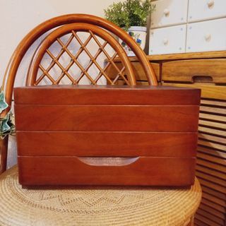 Vintage Midcentury Modern wood organizer jewelry box keepsake box medicine box