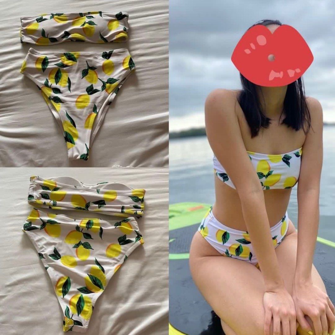 Zaful White Lemon Tube High Waist Two Piece Swimsuit Bikini Set Women s Fashion Swimwear Bikinis Swimsuits on Carousell