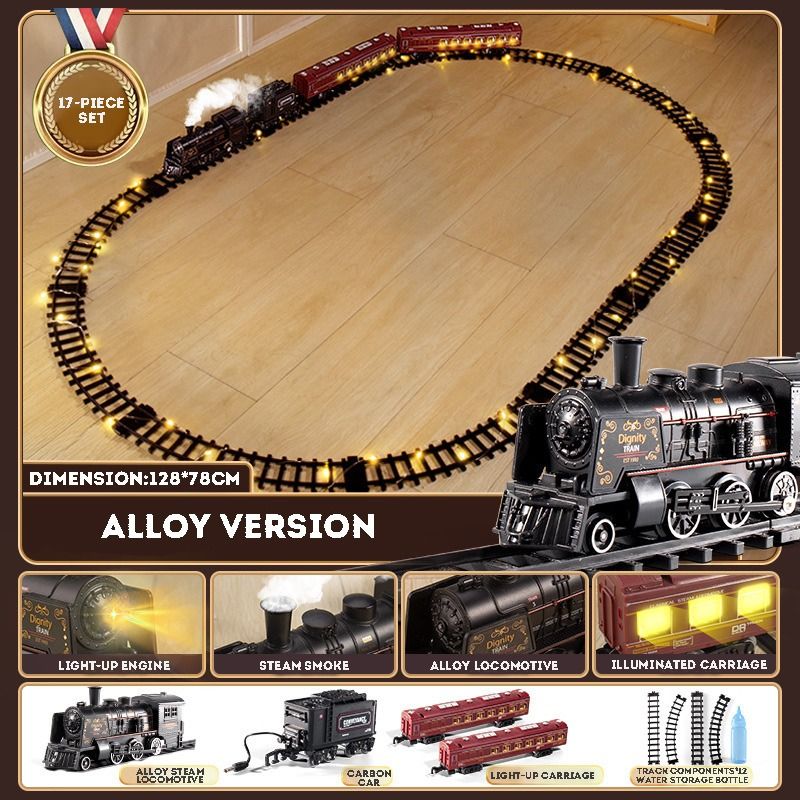 Electric Train Track Steam Spray Simulated Classical Railway Train Set ...