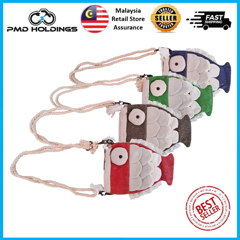 Fish-Shaped Animal Pouch with Attachable Rope Sling and Drawstring ...